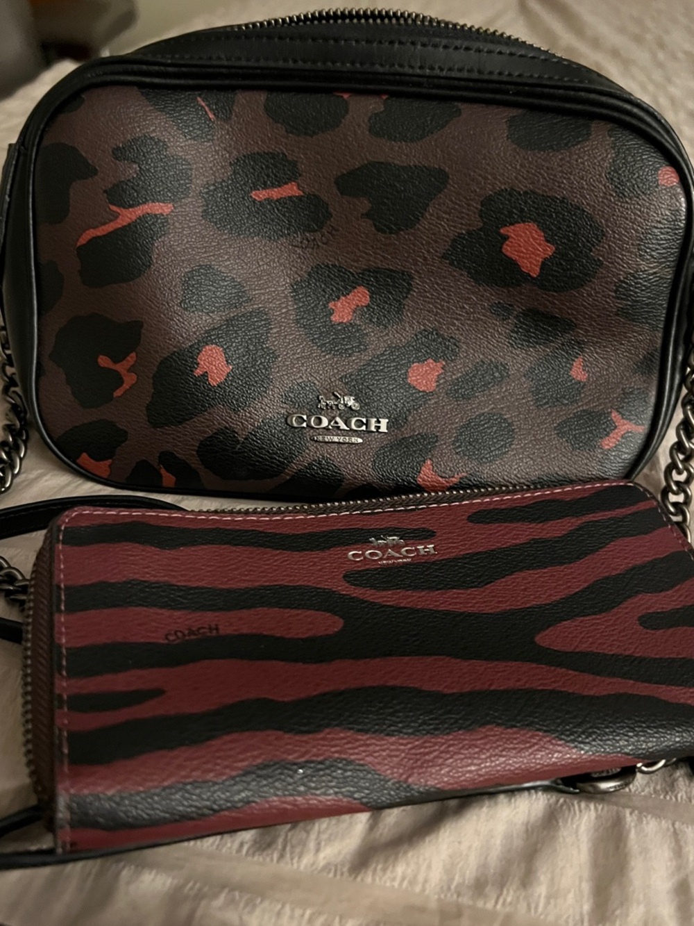 Coach Brown and Red Leopard Print Crossbody with Matching Zip Wallet